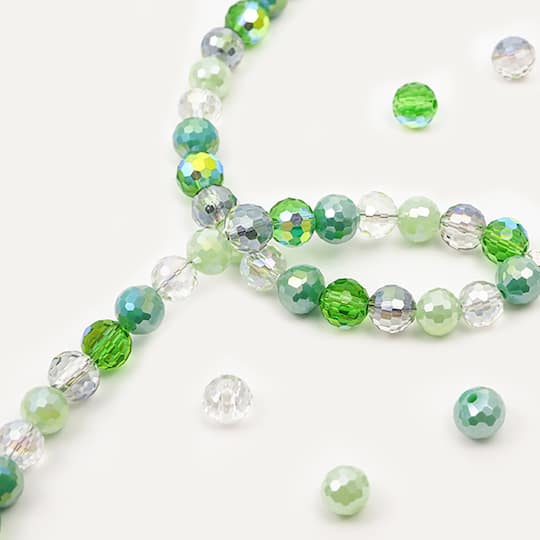 Jesse James Beads 8mm Round Green Mix Faceted Beads
